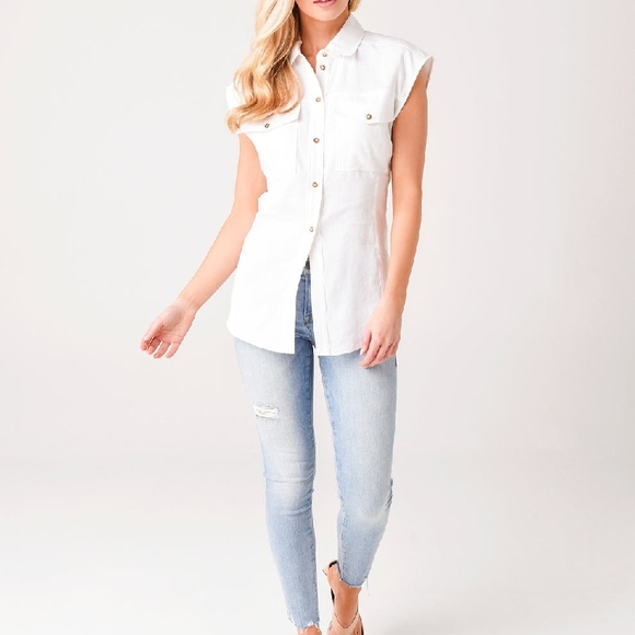 FRAME: White, NWOT, Cutaway Arie Button-Down Top, Sz Large - Picture 2 of 5